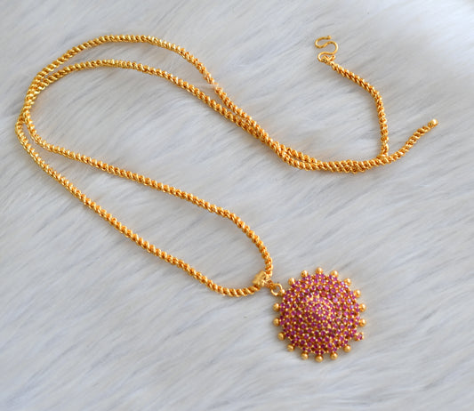 Gold tone cz ruby stone pendant with chain dj-41624
