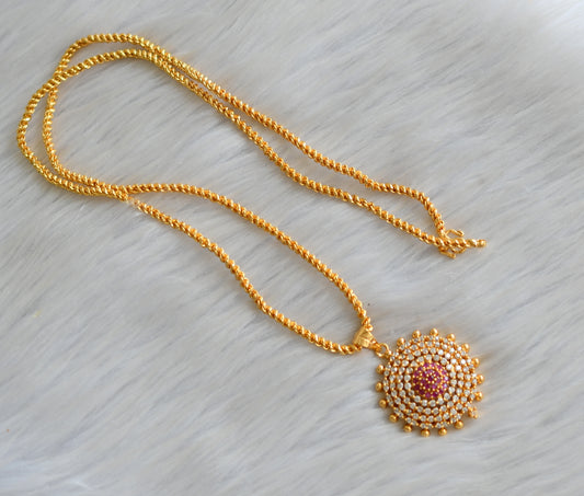 Gold tone cz ruby-white stone pendant with chain dj-41626