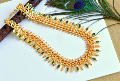 Gold tone Pink-green Nagapadam Kerala style Haar dj-35790