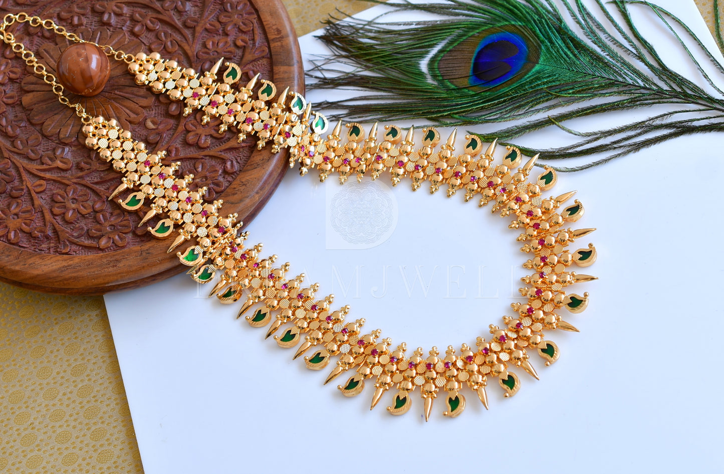 Gold tone Green-pink mango mulla mottu haar dj-35788