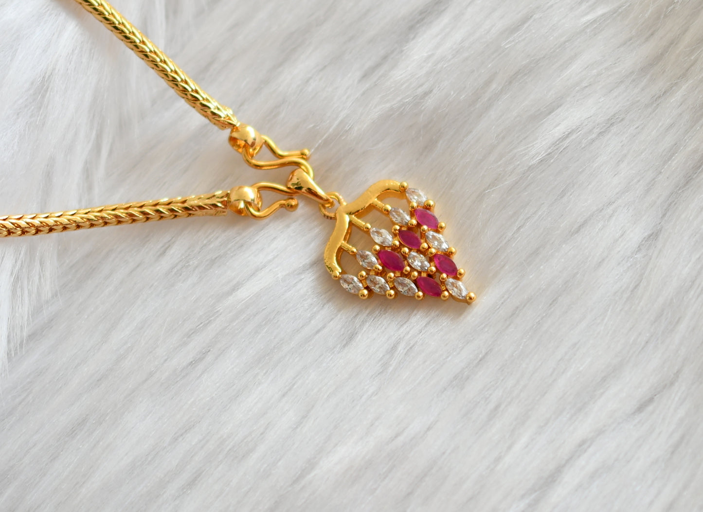 Gold tone chain with ruby-white stone grape pendant dj-38888