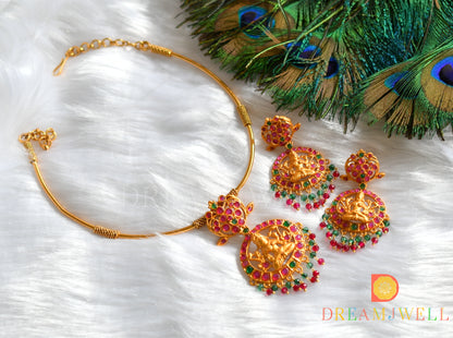 Matte finish ruby-emerald Lakshmi hasli necklace set dj-14472