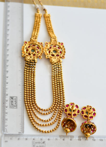 Antique gold tone Kemp multilayer mugappu necklace set dj-24445