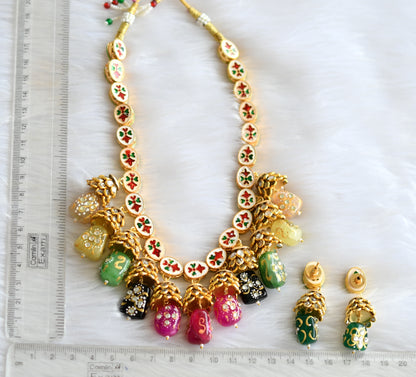 Gold tone Meenakari Hand Painted Beads Kundan Necklace Set DJ30119