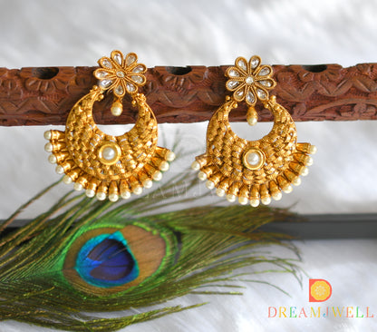 Antique gold tone pearl big bali earrings dj-37316