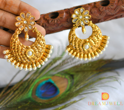 Antique gold tone pearl big bali earrings dj-37316