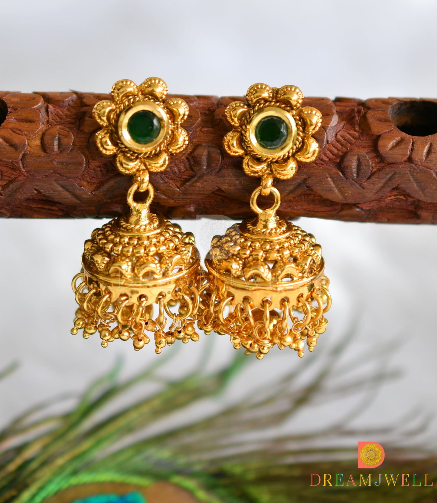 Antique gold tone Green Jhumkka dj-37317