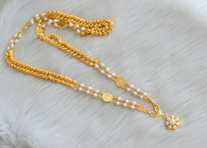 Gold tone double layer Lakshmi coin chain with pearl pendant dj-41627