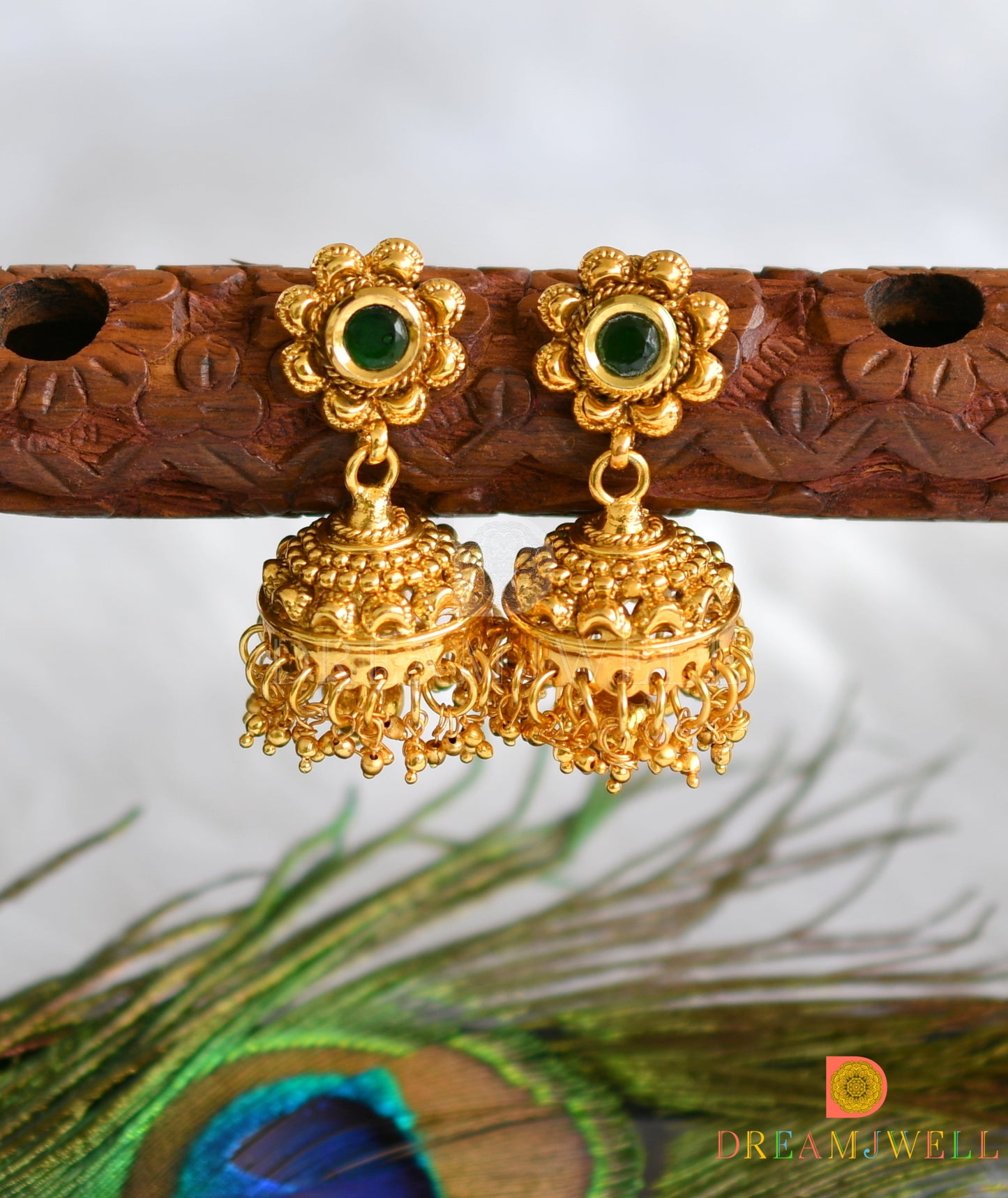 Antique gold tone Green Jhumkka dj-37317