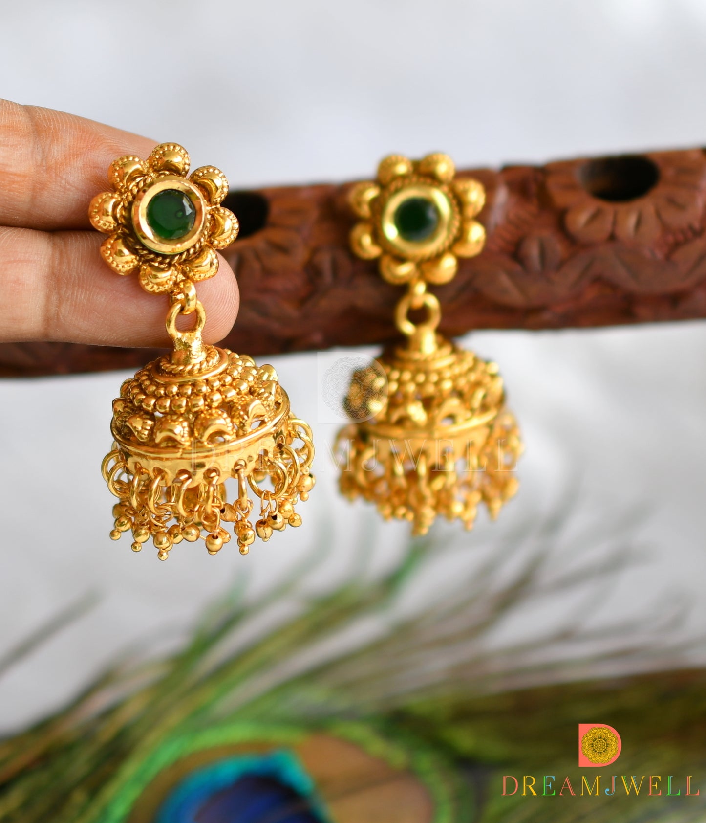 Antique gold tone Green Jhumkka dj-37317