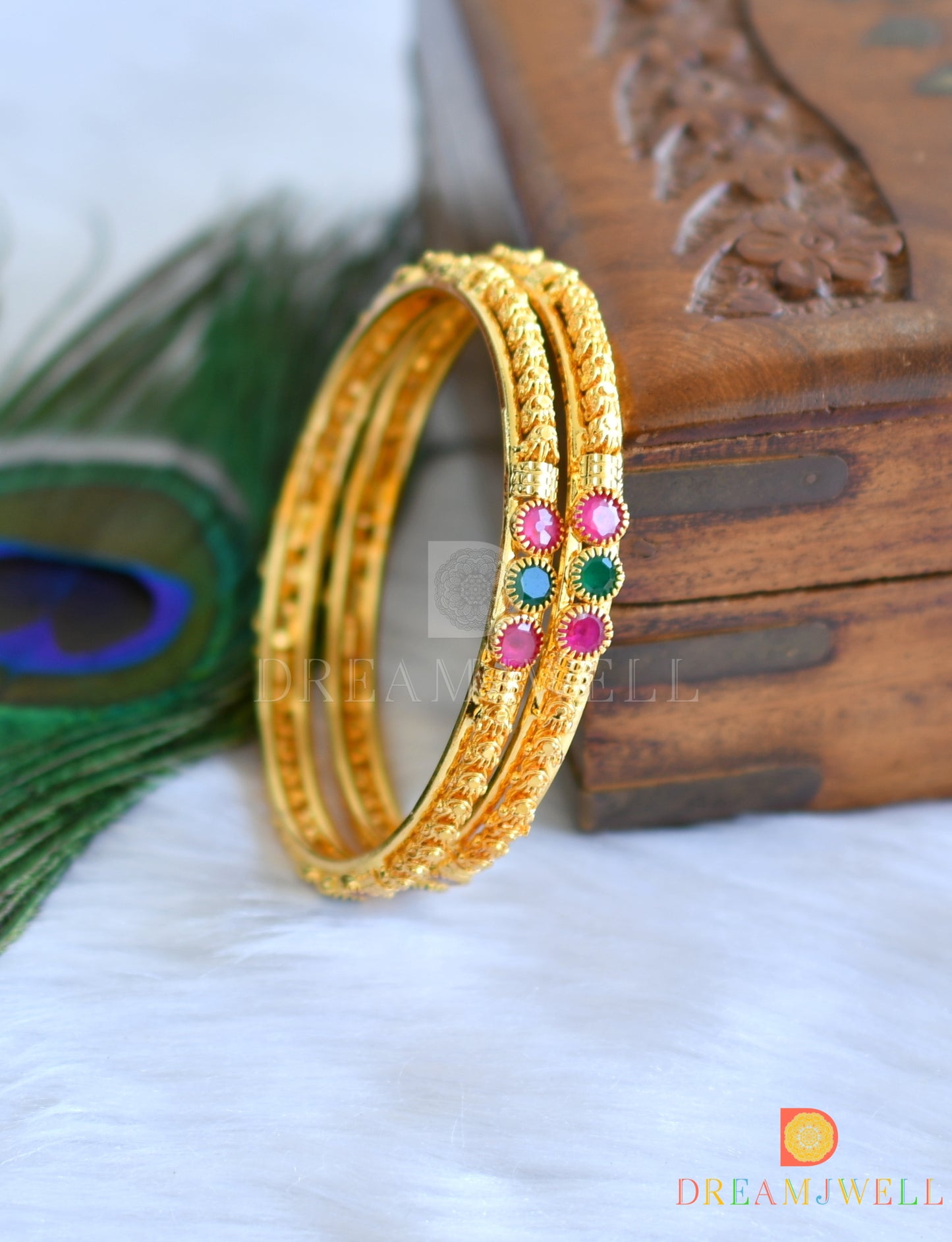 Gold tone Ruby-emerald Bangles(2.6)-dj14441