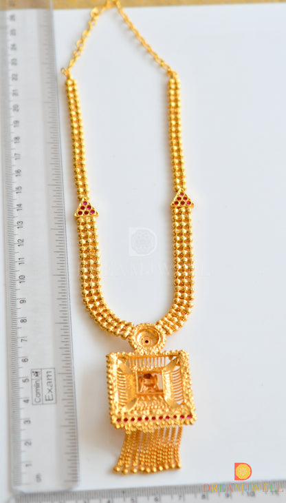 Gold tone pink stone Kerala style Lakshmi Necklace dj-36503