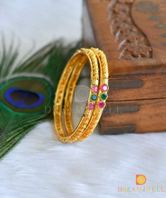Gold tone ruby-emerald stone bangles (2.4) dj-14440