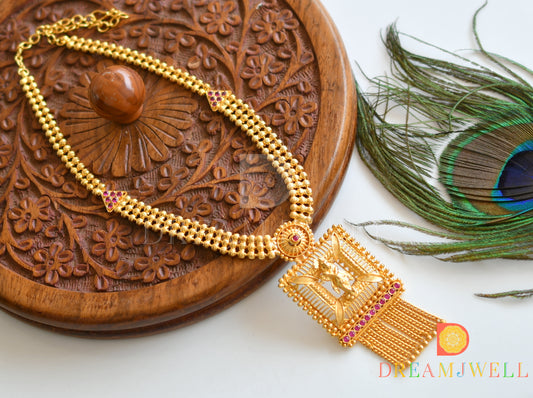 Gold tone pink stone Kerala style Krishna Necklace dj-36504
