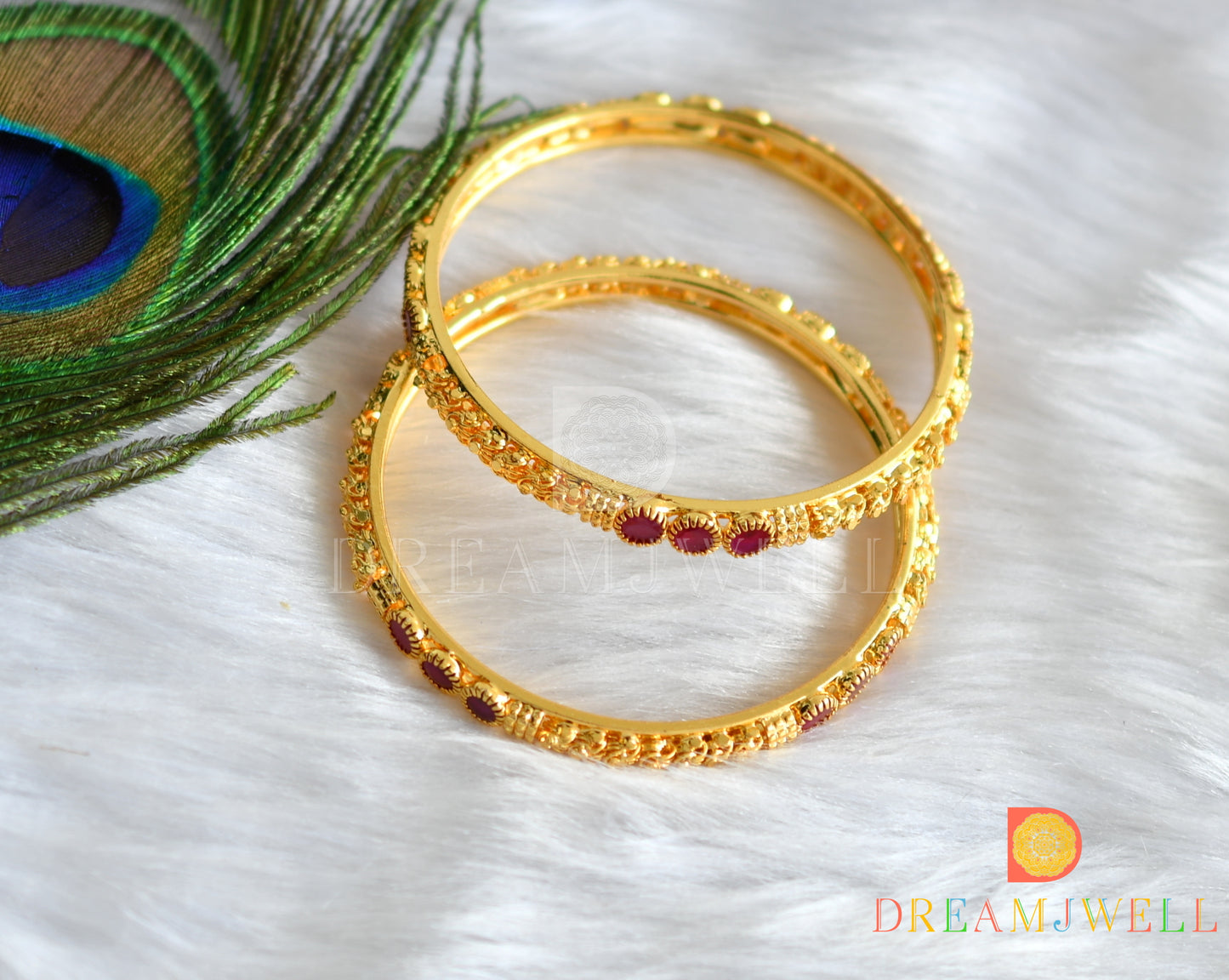 Gold tone ruby stone Bangles(2.8) dj-14439