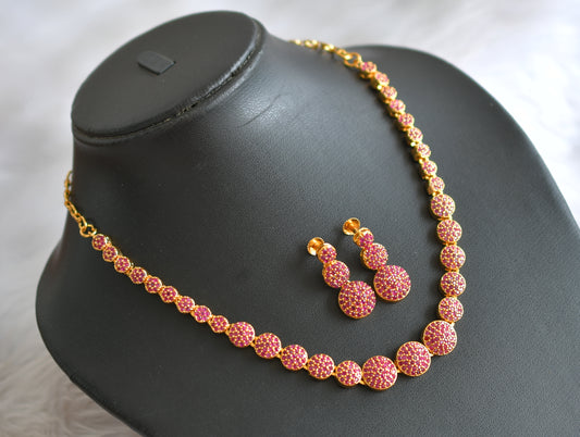 Gold tone cz ruby round necklace set dj-34859