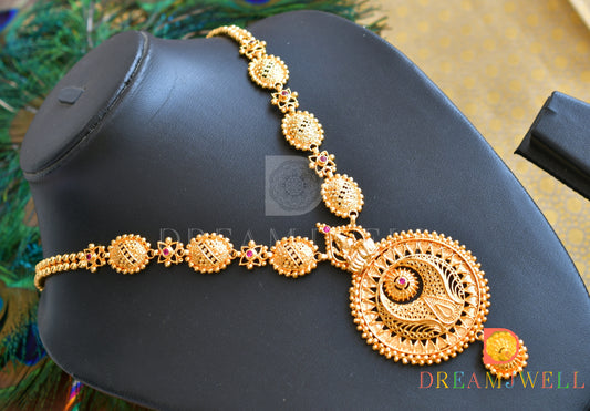 Gold tone AD pink stone Lakshmi Kerala style short haar dj-36506