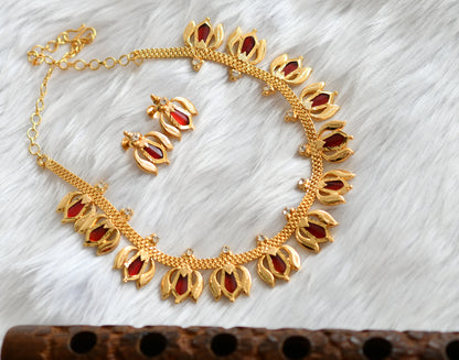 Gold tone red nagapadam Lotus Kerala style necklace set dj-38903