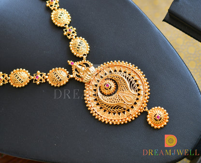 Gold tone AD pink stone Lakshmi Kerala style short haar dj-36506