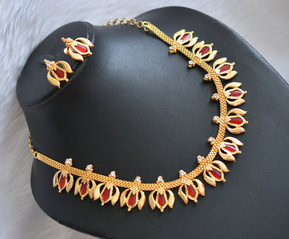 Gold tone red nagapadam Lotus Kerala style necklace set dj-38903