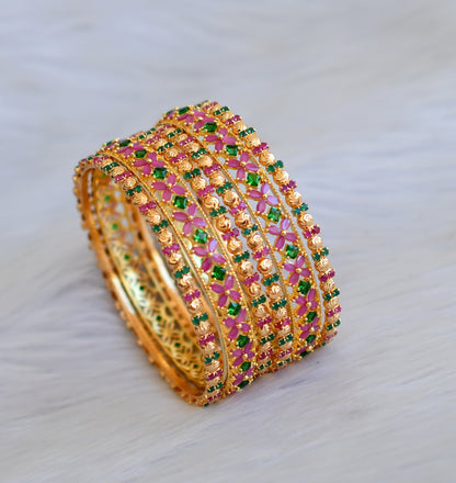 Gold tone ruby-emerald set of 6 Bangles(2.6) dj-25375