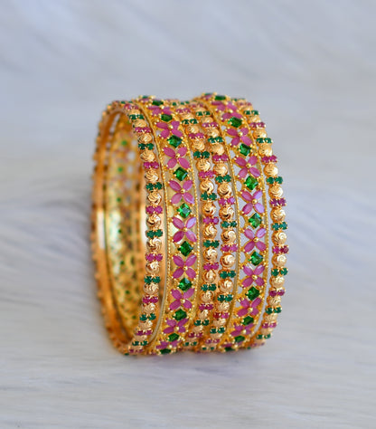 Gold tone ruby-emerald set of 6 Bangles(2.6) dj-25375