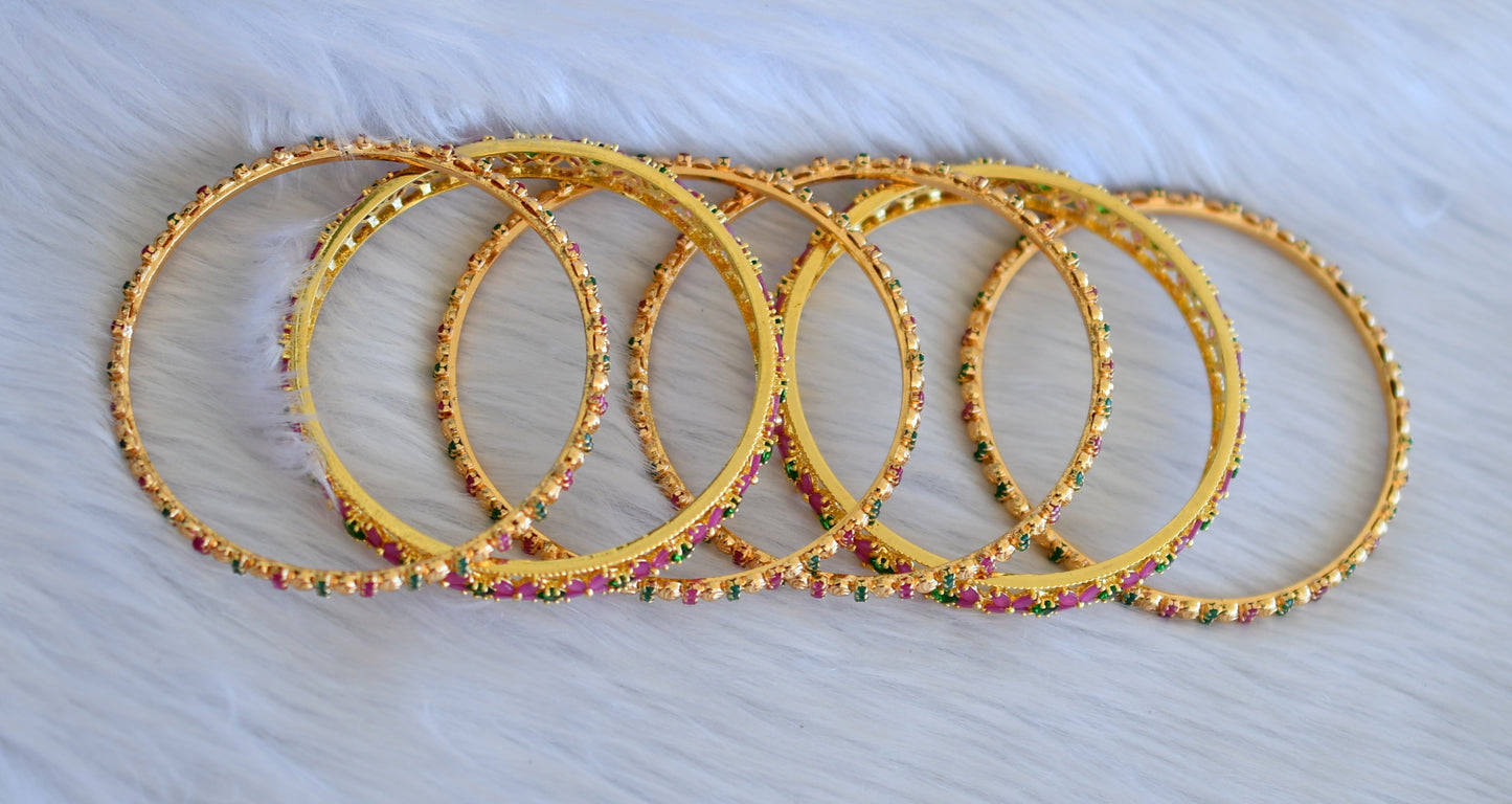 Gold tone ruby-emerald set of 6 Bangles(2.6) dj-25375