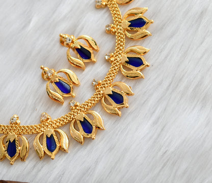 Gold tone blue nagapadam Lotus Kerala style necklace set dj-38904