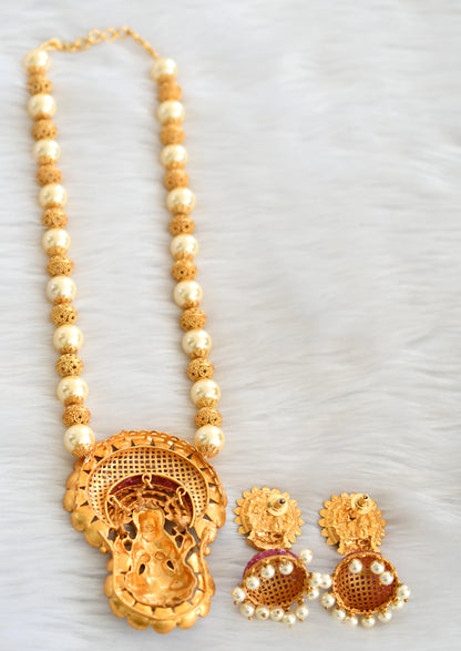 Matte finish ruby pearl beaded Lakshmi necklace set dj-03241