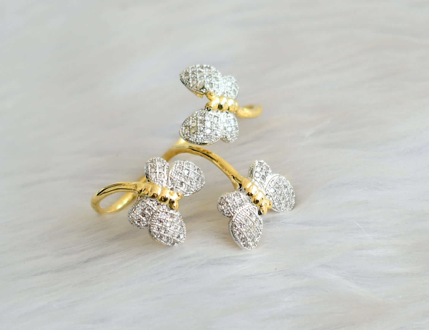 Two tone cz Butterfly finger ring dj-03223