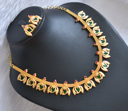 Gold tone pink-green mango-Lotus Kerala style necklace set dj-38905