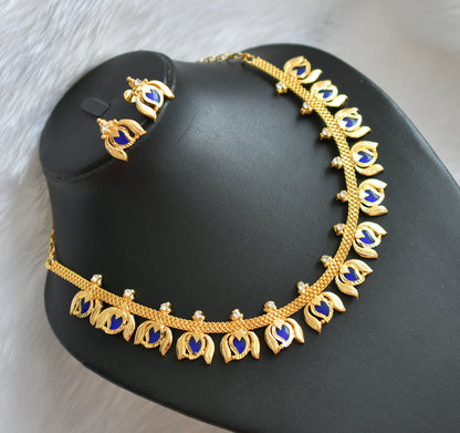 Gold tone blue mango-Lotus Kerala style necklace set dj-38906