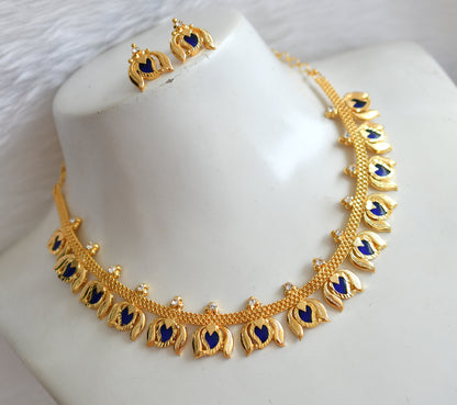 Gold tone blue mango-Lotus Kerala style necklace set dj-38906