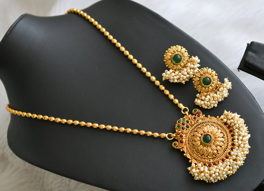 Antique gold tone pearl cluster kemp-green necklaces set dj-03268