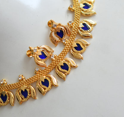 Gold tone blue mango-Lotus Kerala style necklace set dj-38906