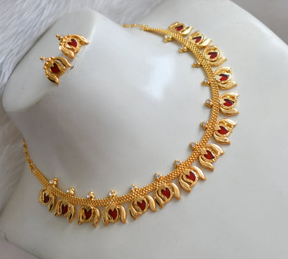 Gold tone red mango-Lotus Kerala style necklace set dj-38907