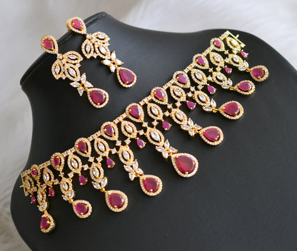 Gold tone cz-ruby bridal choker necklace set dj-03229