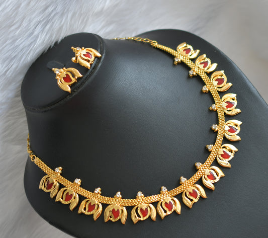 Gold tone red mango-Lotus Kerala style necklace set dj-38907