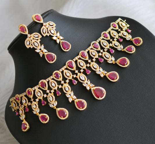 Gold tone cz-ruby bridal choker necklace set dj-03229