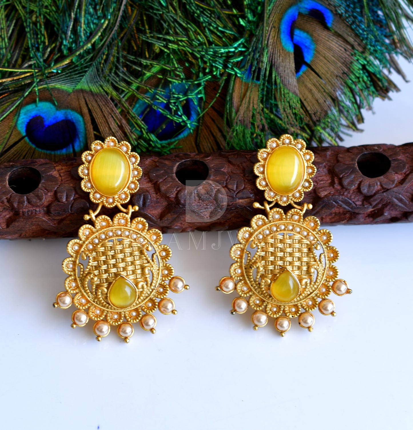 Matte Finish Yellow Party Wear Earrings dj-04851