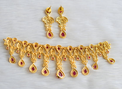 Gold tone cz-ruby bridal choker necklace set dj-03229