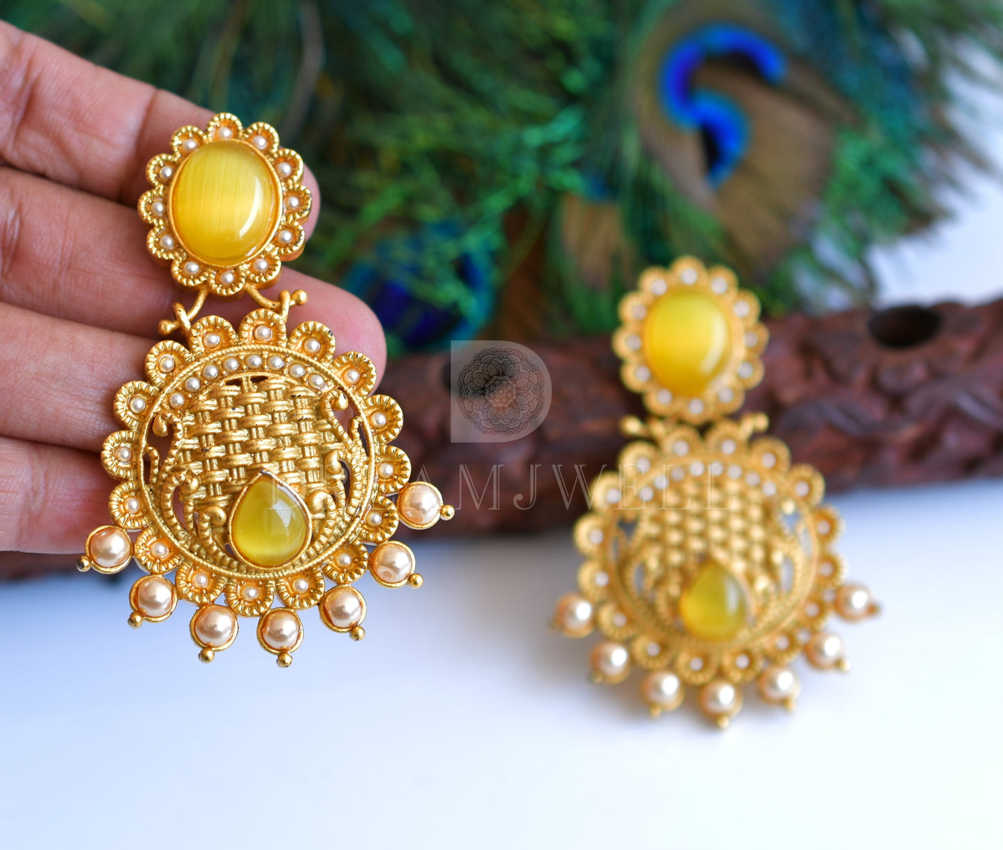 Matte Finish Yellow Party Wear Earrings dj-04851