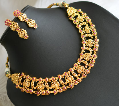 Gold tone ruby peacock necklace set dj-03248