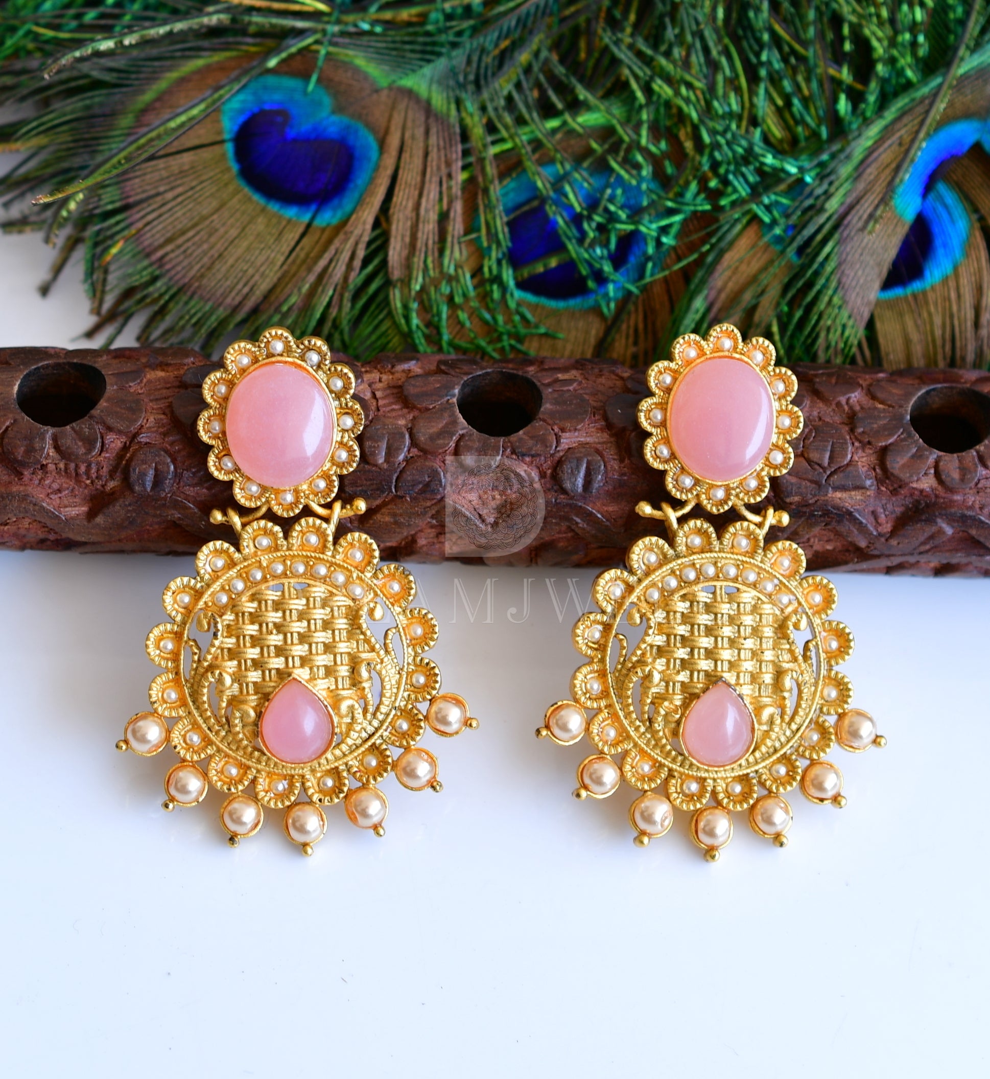 Meera Silver Earrings and Tikka set - Light Pink – SOKORA JEWELS