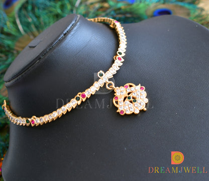 Gold tone White-pink-green South Indian necklace dj-36520
