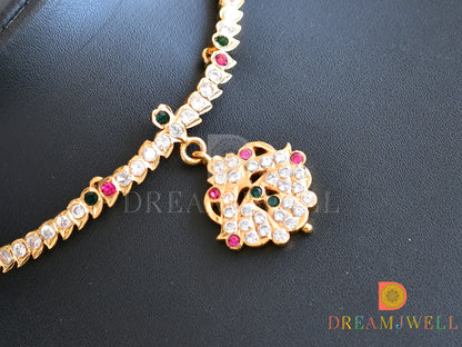 Gold tone White-pink-green South Indian necklace dj-36520