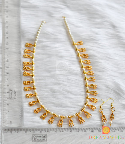 Gold tone white stone pearl hand made necklace set dj-37342