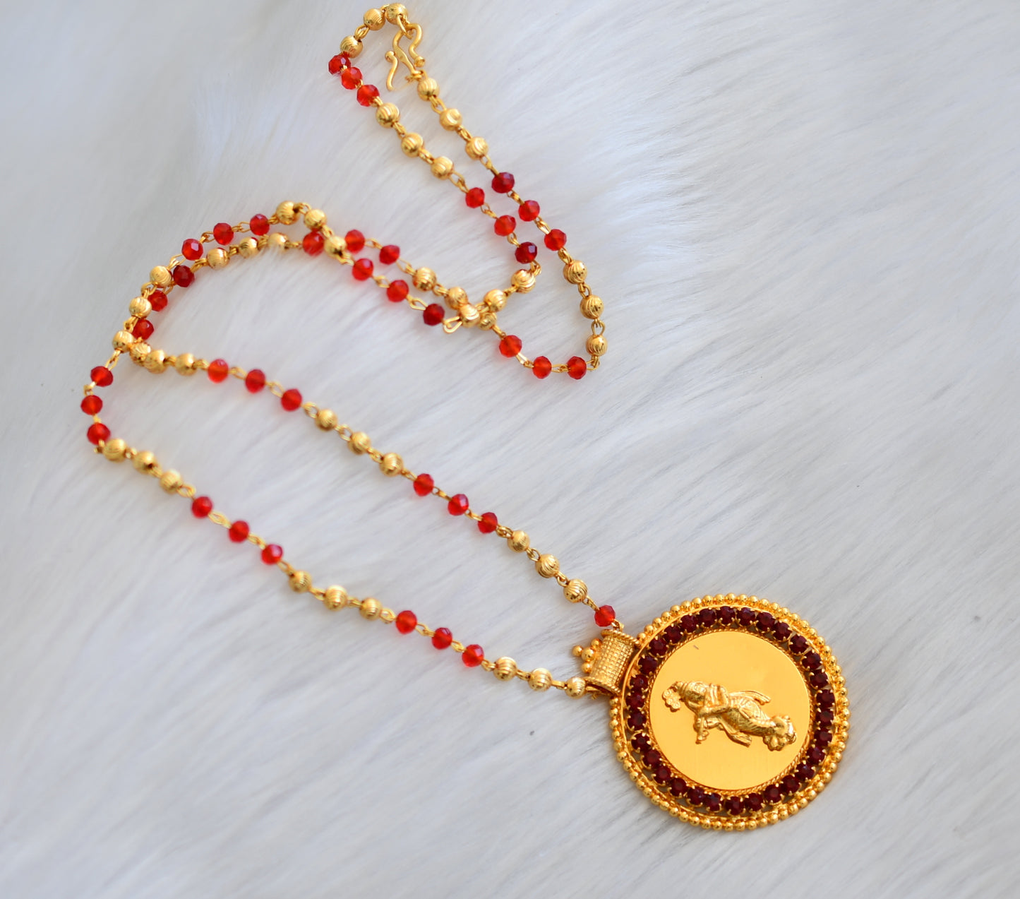 Gold tone maroon stone Krishna designer pendant with chain dj-40313