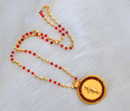 Gold tone maroon stone Krishna designer pendant with chain dj-40313