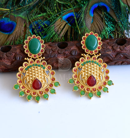 Matte Finish Green-red Party Wear Earrings dj-04849